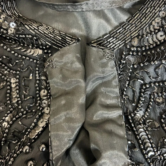 Adrianna Papell Evening Black‎ Silk Beaded Jacket M Sequins Formal Event Holiday - Picture 10 of 16